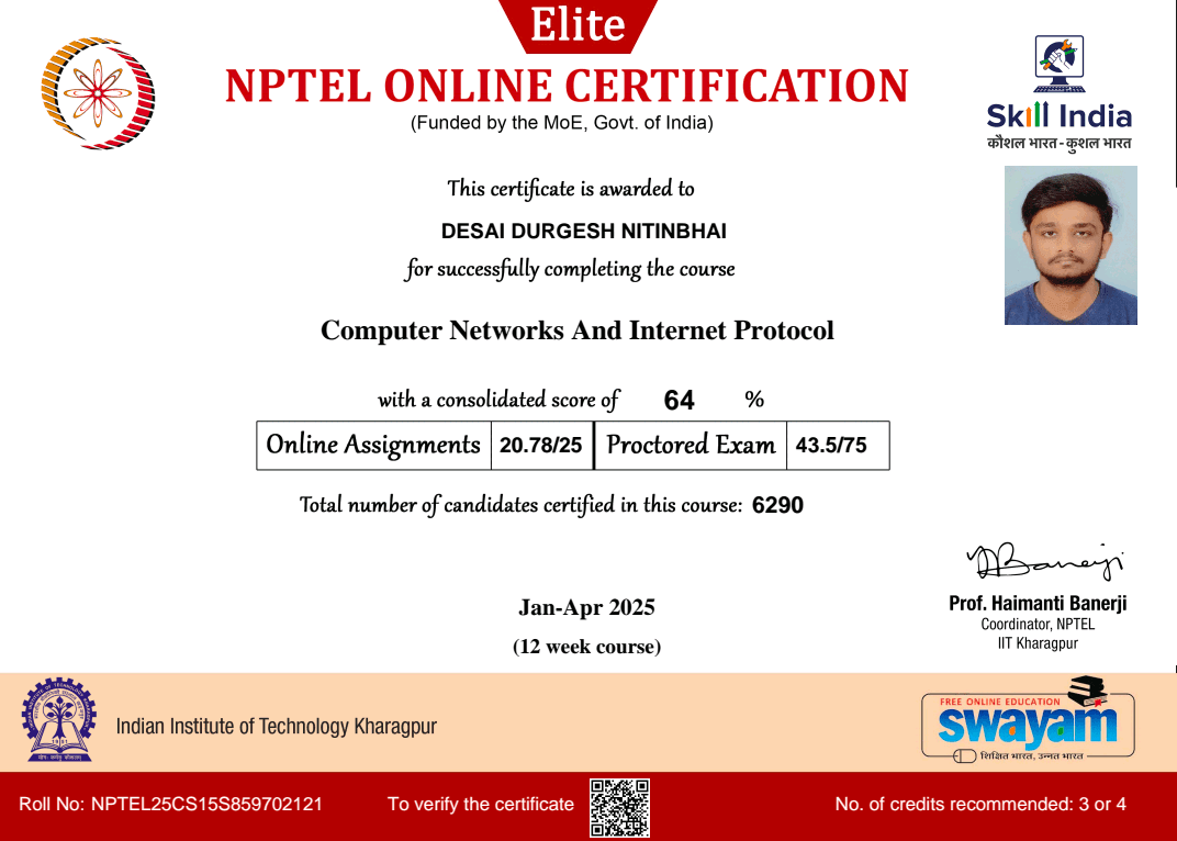 NPTEL Computer Networks Certification